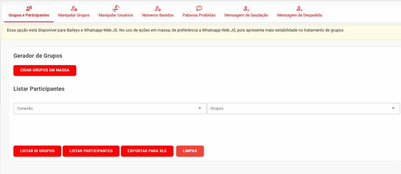 Interface do JAMFLUXO - Gerenciamento de Grupos